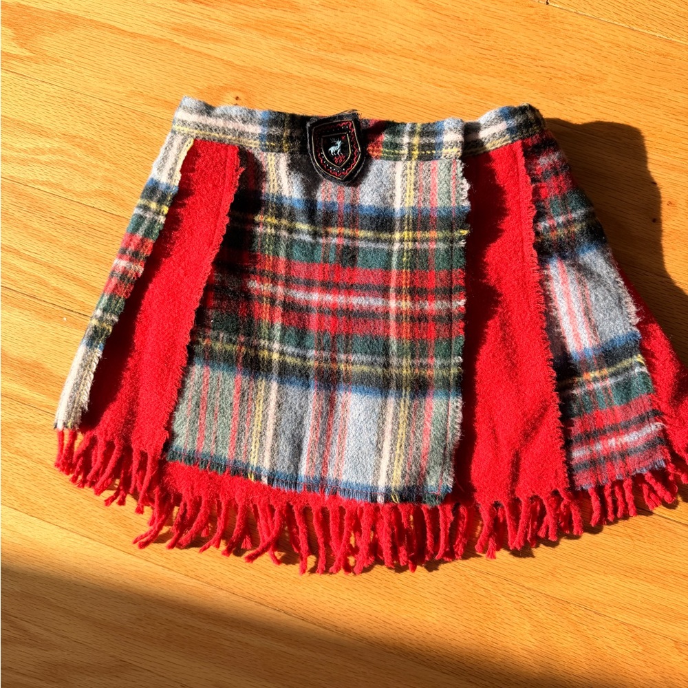 Jacadi Vibrant Plaid Skirt with Red Fringe